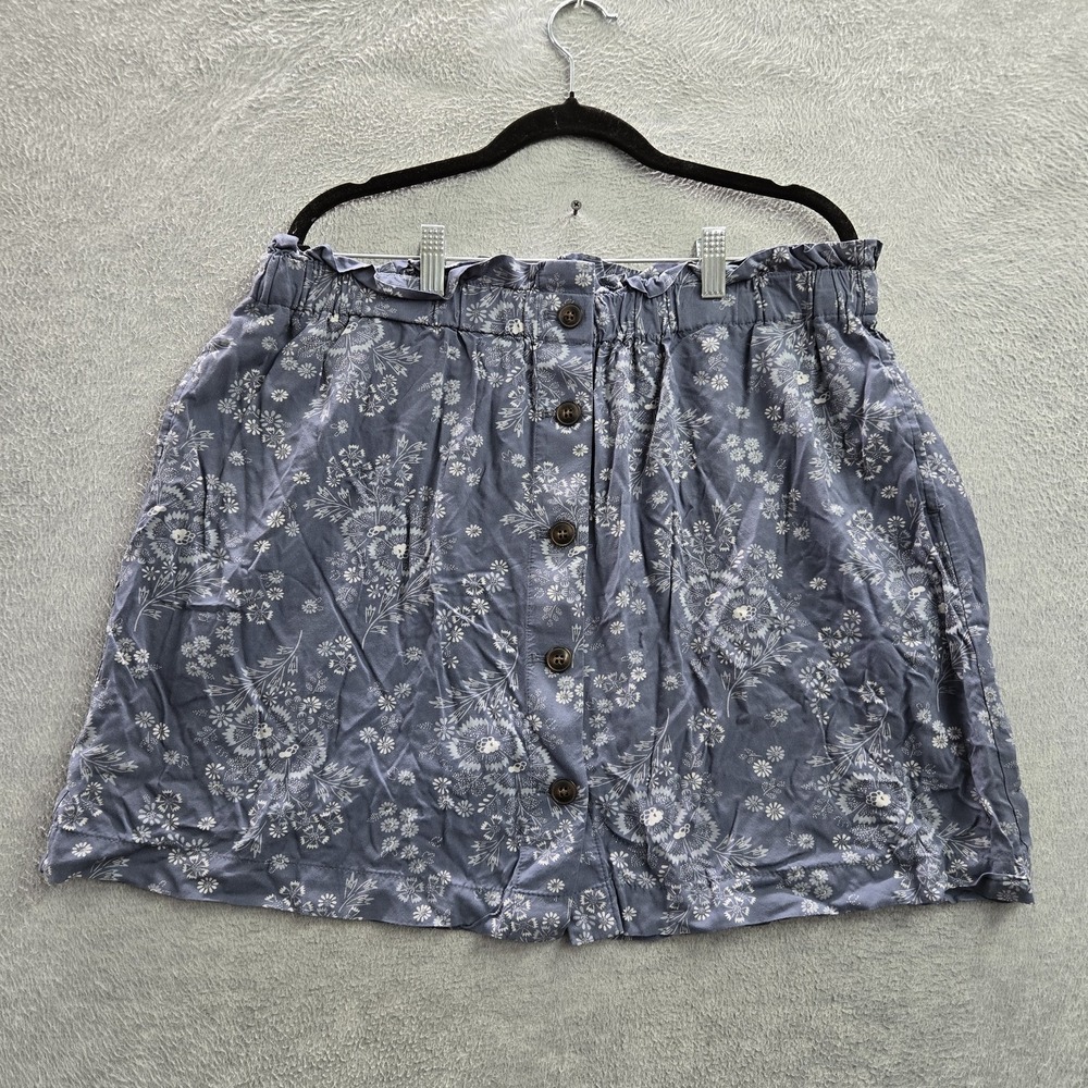 Madewell Women Skirt XL Blue Floral Button
